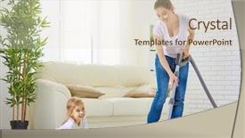  Presentation with room cleaning - PPT theme featuring fun house - happy family cleans the room background and a lemonade colored foreground