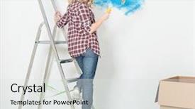  Presentation with home equity - Slide set enhanced with fun house - happy woman makes repairs background and a  colored foreground