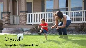  Presentation with soccer - PPT theme having fun house - mother and son in front background and a yellow colored foreground