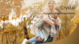  Presentation with fun - Slide deck consisting of fun in park on autumn background and a coral colored foreground