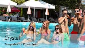  Presentation with young people in the club - PPT layouts enhanced with fun in the swimming pool background and a light blue colored foreground