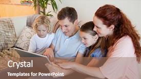  Presentation with notebook - Beautiful slide set featuring fun internet - family using notebook backdrop and a  colored foreground