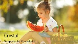  Presentation with cute household shopping - Cool new PPT theme with fun kids - cute little girl eating watermelon backdrop and a yellow colored foreground