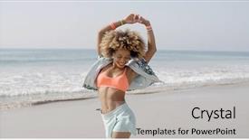  Presentation with dancing - PPT theme with fun on beach on summer background and a light gray colored foreground