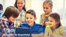  Presentation with elementary school technology - PPT theme featuring fun on break in classroom background and a ocean colored foreground