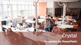  Presentation with young business people - Slides with fun on working time - start background and a tawny brown colored foreground