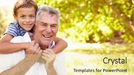  Presentation with teamwork fun - Audience pleasing PPT theme consisting of fun outdoors with his grandson backdrop and a blonde colored foreground