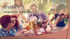  Presentation with play - PPT theme consisting of fun outing - young female and male play background and a lemonade colored foreground