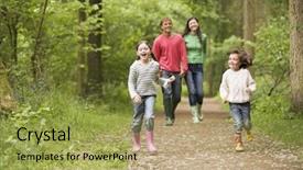  Presentation with holding hands family walking - Presentation theme having fun park - family walking on path holding background and a yellow colored foreground