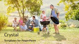  Presentation with grilling - PPT theme with fun park - granddaughter helping grandfather grilling background and a yellow colored foreground