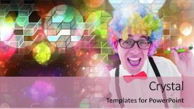  Presentation with party lights - Beautiful PPT theme featuring fun party man with geometric backdrop and a coral colored foreground