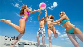  Presentation with beach ball - Colorful presentation theme enhanced with fun people are playing ball backdrop and a light blue colored foreground