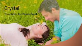  Presentation with teasing - Presentation theme featuring fun picnic - boyfriend teasing girlfriend laying down background and a  colored foreground