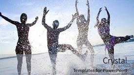  Presentation with young people diversity - Slides enhanced with fun picnic - happy young people spraying background and a  colored foreground