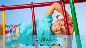  Presentation with hipster girl playing tetris game - Presentation having fun playing on monkey bar background and a cyan colored foreground