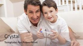  Presentation with child boy hold basket - Beautiful presentation featuring fun playing video computer console backdrop and a coral colored foreground