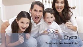  Presentation with video games playing - Cool new PPT layouts with fun playing video console games backdrop and a light blue colored foreground