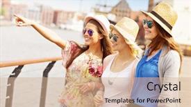  Presentation with three - Audience pleasing presentation design consisting of fun powerpoints - picture of three friends hanging backdrop and a  colored foreground