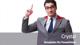  Presentation with super hero - Slide set featuring fun powerpoints - super hero businessman isolated background and a  colored foreground