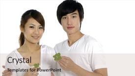  Presentation with young happy couple - Presentation theme with fun powerpoints - young happy couple on white background and a  colored foreground