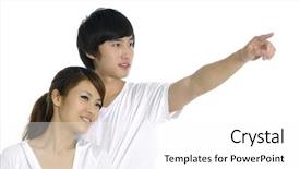  Presentation with young happy couple - Audience pleasing presentation consisting of fun powerpoints - young happy couple on white backdrop and a  colored foreground