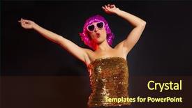  Presentation with purple heart - Amazing slide deck having fun purple wig girl dancing party with heart shape glasses on black background backdrop and a tawny brown colored foreground