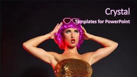  Presentation with purple heart - Cool new PPT theme with fun purple wig girl dancing party with heart shape glasses on black background backdrop and a wine colored foreground