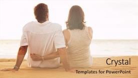  Presentation with sunset beach - Slides enhanced with fun retirement - mature retired couple enjoying sunset background and a coral colored foreground