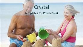  Presentation with senior couple - Audience pleasing slides consisting of fun retirement - senior couple enjoying beach holiday backdrop and a sky blue colored foreground