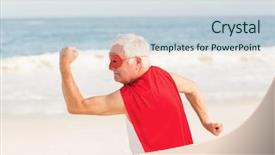  Presentation with superhero - Theme consisting of fun retirement - senior man pretending to be background and a lemonade colored foreground