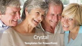  Presentation with silhoutte married couples summit - Beautiful slide set featuring fun retirement - two couples indoors smiling backdrop and a coral colored foreground