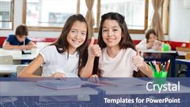  Presentation with cute japan cartoon - PPT theme featuring fun school - portrait of cute little schoolgirls background and a  colored foreground