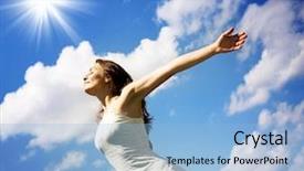  Presentation with coral reefs blue water beautiful sky - Audience pleasing presentation design consisting of centre stretching off past backdrop and a violet colored foreground.