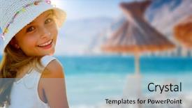  Presentation with tropical - Amazing theme having fun sun - lovely girl on tropical beach backdrop and a light blue colored foreground