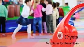 Presentation with children little child girl plays - PPT theme with fun time activities kids - children playing on colorful kindergarten background and a  colored foreground
