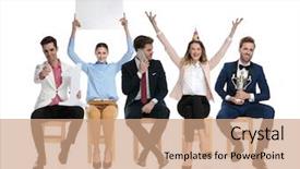  Presentation with people talking - Cool new slide set with fun together winning pointing talk backdrop and a coral colored foreground