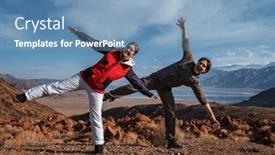  Presentation with mountain top - Presentation theme having fun-tourist-couple-posing background and a  colored foreground