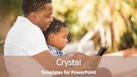  Presentation with african american in computer - Theme having technology game - happy african american father background and a coral colored foreground