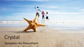  Presentation with kids play sports children sports - Cool new PPT layouts with beach boys - starfish in foreground as father backdrop and a coral colored foreground