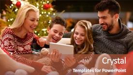  Presentation with memory book family photo album - Audience pleasing PPT theme consisting of fun watching photos at christmas backdrop and a red colored foreground