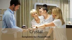  Presentation with group of girls - PPT theme consisting of fun while shopping in jewelry background and a coral colored foreground