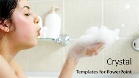  Presentation with pretty girl - Beautiful presentation theme featuring fun with foam in bath backdrop and a soft green colored foreground