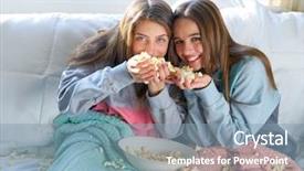  Presentation with movie popcorn - Presentation design with fun with popcorn watching movie background and a light blue colored foreground