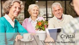  Presentation with retirement - PPT theme consisting of fun with the tablet computer background and a soft green colored foreground