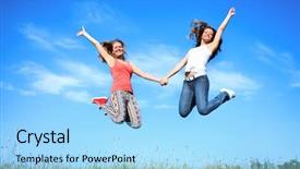  Presentation with young athletes box jumping - PPT layouts enhanced with fruit juice waste - pulp of a pomegranate source background and a light gray colored foreground