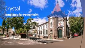  Presentation with bank building - Colorful presentation design enhanced with funchal-capital-city-of-madeira backdrop and a  colored foreground