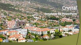  Presentation with island - Colorful presentation design enhanced with funchal madeira island portugal backdrop and a gray colored foreground
