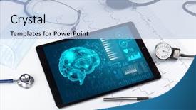  Presentation with medical brain - Audience pleasing presentation theme consisting of function - brain functionality report with medical backdrop and a light blue colored foreground
