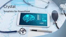  Presentation with medical brain - Colorful PPT theme enhanced with function - brain functionality report with medical backdrop and a light blue colored foreground
