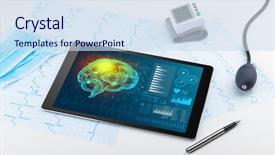  Presentation with medical devices - Beautiful slide deck featuring function - brain functionality report with medical backdrop and a sky blue colored foreground